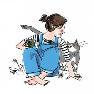 Giselle Clarkson with cat illustration