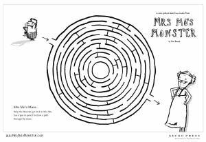 Gecko Press activity sheet for Mrs Mos Monster, make it thorugh the maze