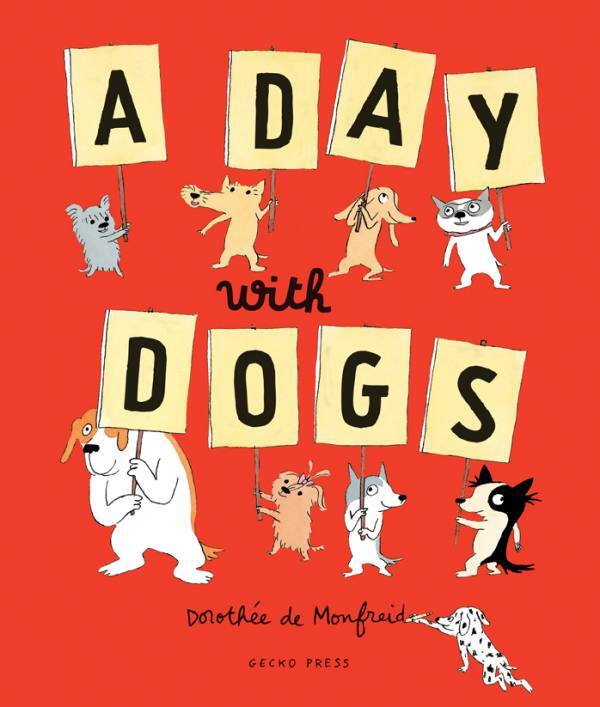 a day with dogs book, Dorothee de Monfreid, picture book about dogs, dog book for kids