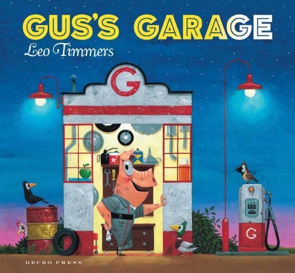 Gus's Garage book, Leo Timmers, picture books for kids, picture books about cars