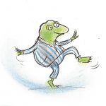 Gecko Press spot art from A Complicated Case by Ulf Nilsson, detective gordon tiptoes, wearing his striped pyjamas