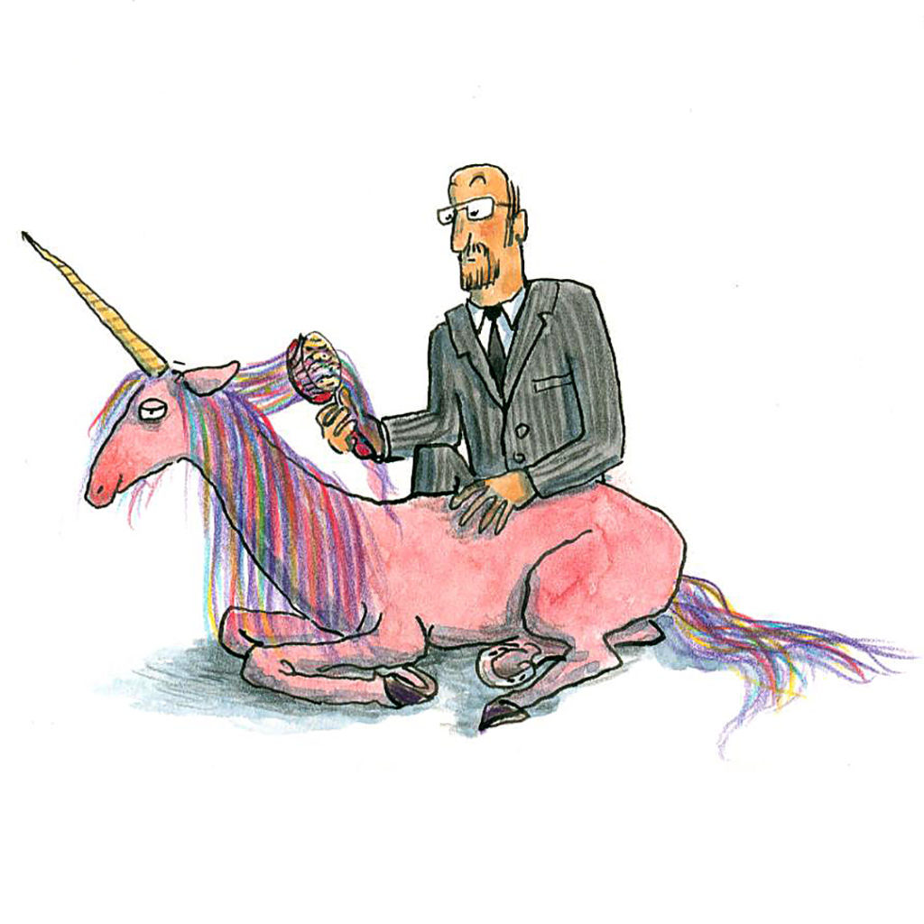 drawing of a man with a unicorn