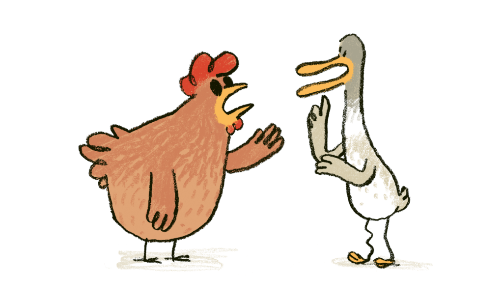 duck and chicken arguing (c) Joerg Muehle