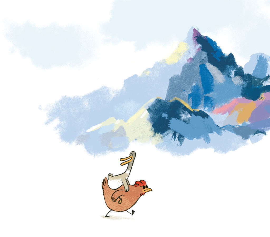 duck and chicken hiking through mountains (c) Joerg Muehle