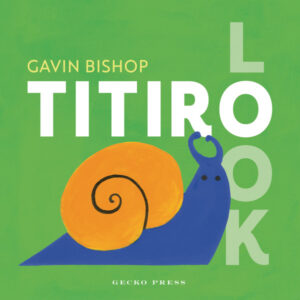 Titiro Look Board Book cover. An illustration of a snail.