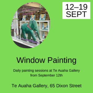 12-19 September Window Painting Watch illustrators paint a window for Wellington Te Auaha Gallery, 65 Dixon Street